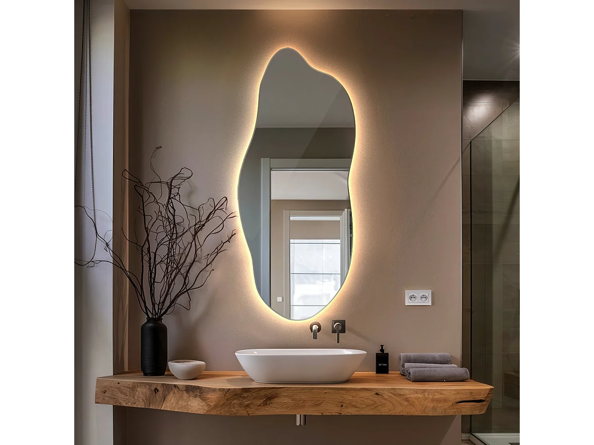 LED Spiegel Organisch,  warmes licht - 45 x 100 cm  - Ausgefallene Spiegel mit LED