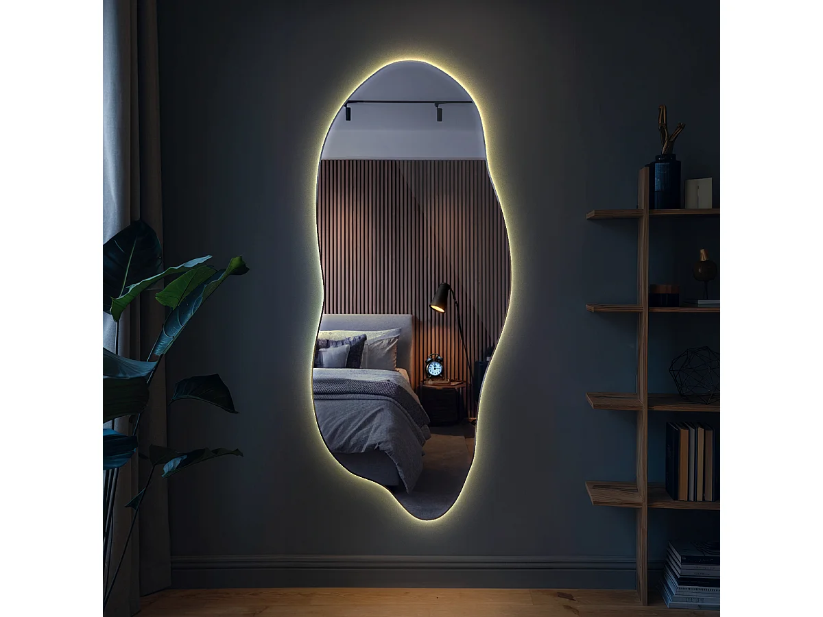 Miroir LED lumière chaude, irrégulier - 40 x 90 cm - Forme originale et unique - Lumière douce et élégante