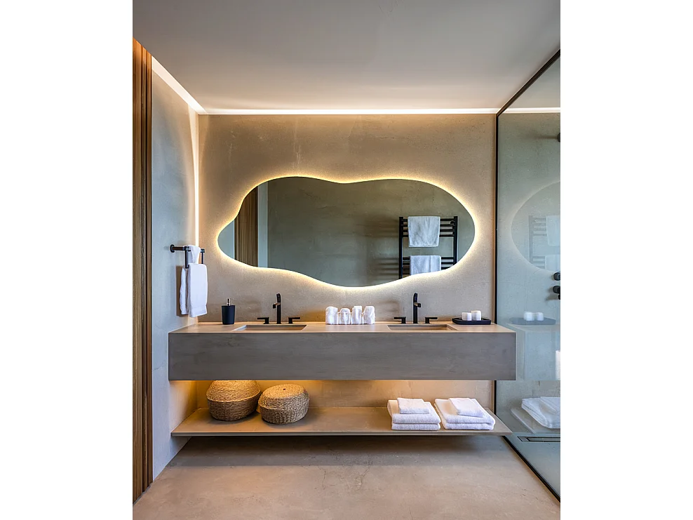 Miroir LED lumière chaude, irrégulier - 40 x 90 cm - Forme originale et unique - Lumière douce et élégante