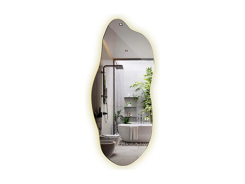Miroir LED lumière neutre, irrégulier - 40 x 90 cm - Forme originale et unique - Lumière douce et élégante