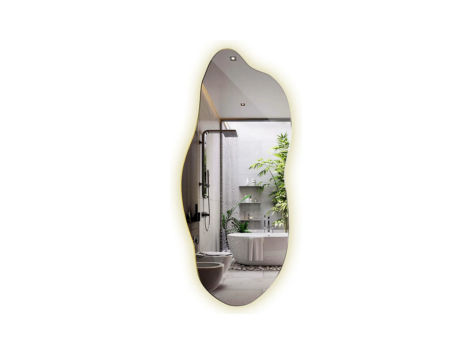 Miroir LED lumière neutre, irrégulier - 40 x 90 cm - Forme originale et unique - Lumière douce et élégante