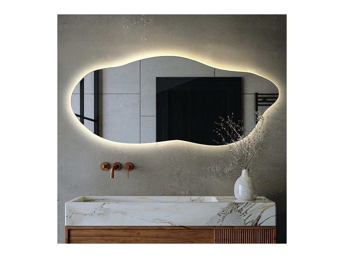 Miroir LED lumière neutre, design forme organique - 45 x 100 cm - Style contemporain avec éclairage intégré
