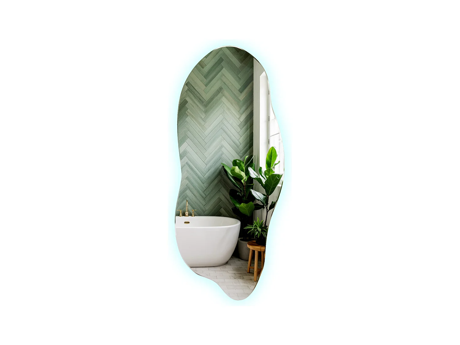 Miroir LED lumière froide, irrégulier - 40 x 90 cm - Forme originale et unique - Lumière douce et élégante