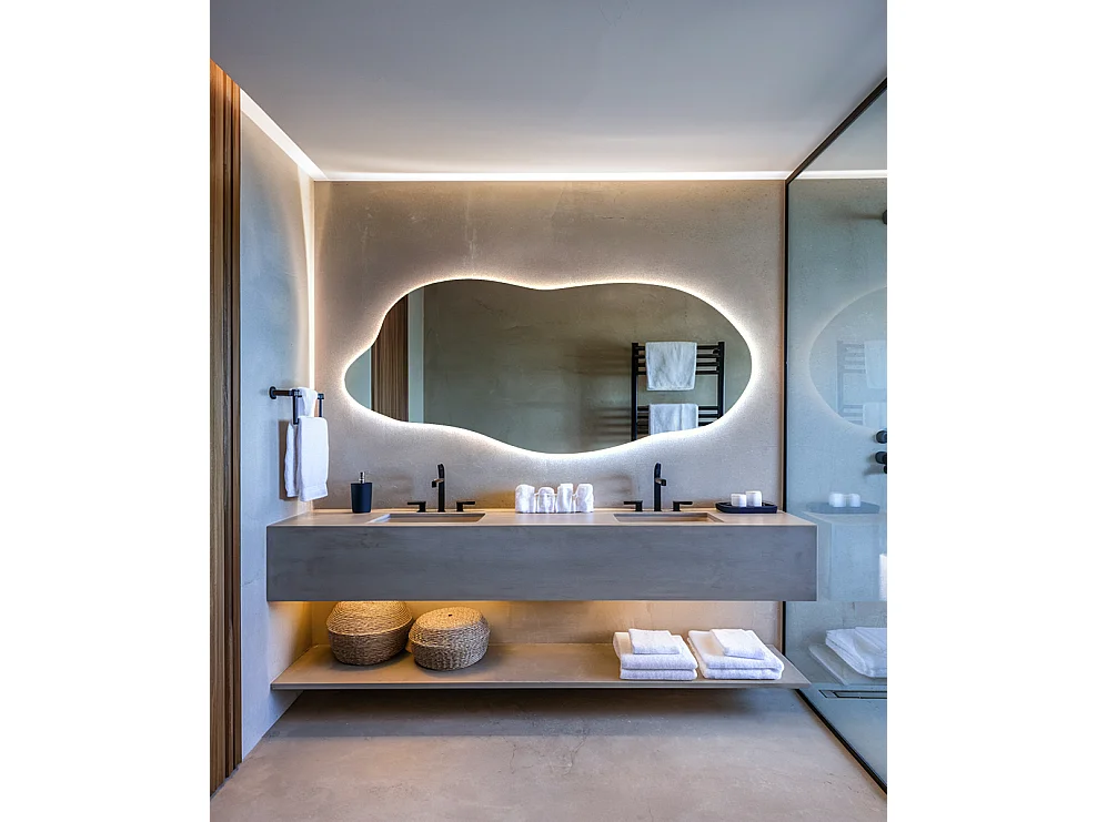 Miroir LED lumière froide, irrégulier - 40 x 90 cm - Forme originale et unique - Lumière douce et élégante