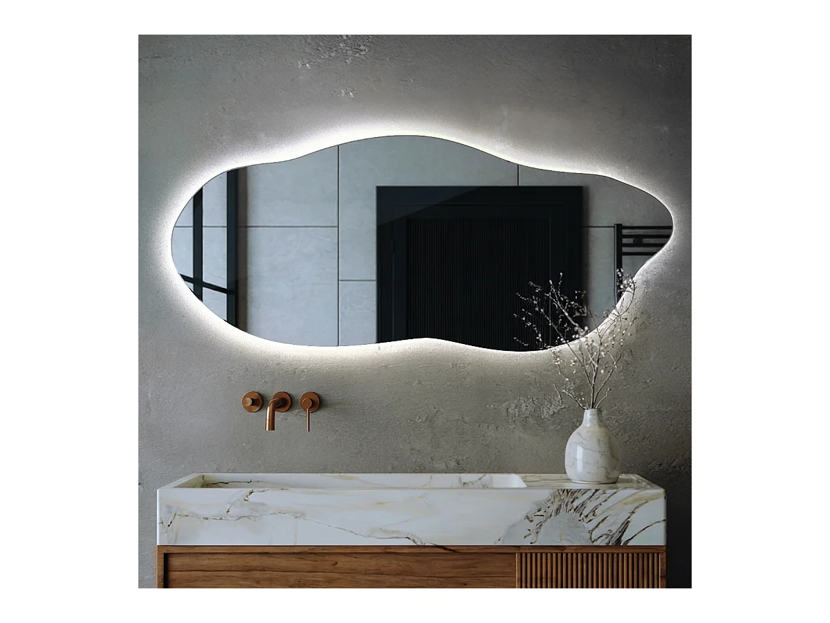 Miroir LED lumière froide, design forme organique - 45 x 100 cm - Style contemporain avec éclairage intégré