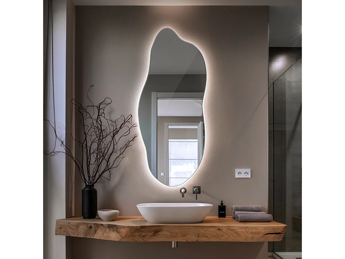 LED Spiegel Organisch,  kaltes licht - 45 x 100 cm  - Ausgefallene Spiegel mit LED