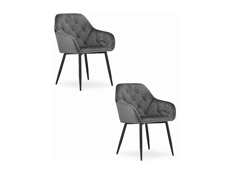 Chaise FORIO - velours gris / pieds noirs x 2
