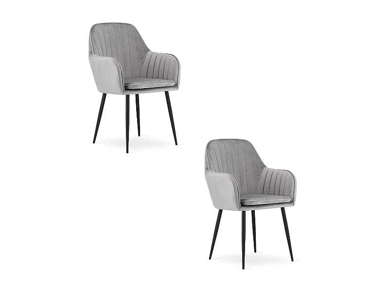 Chaise LUGO - velours gris argenté / pieds noirs x 2