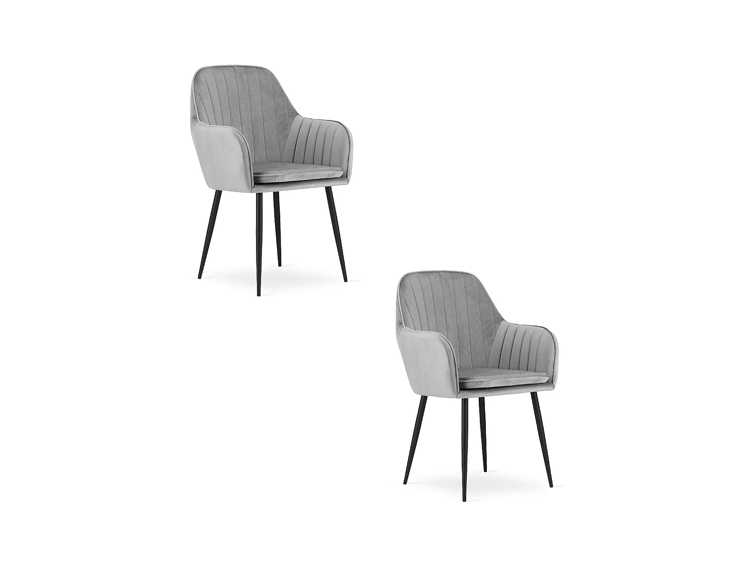 Chaise LUGO - velours gris argenté / pieds noirs x 2