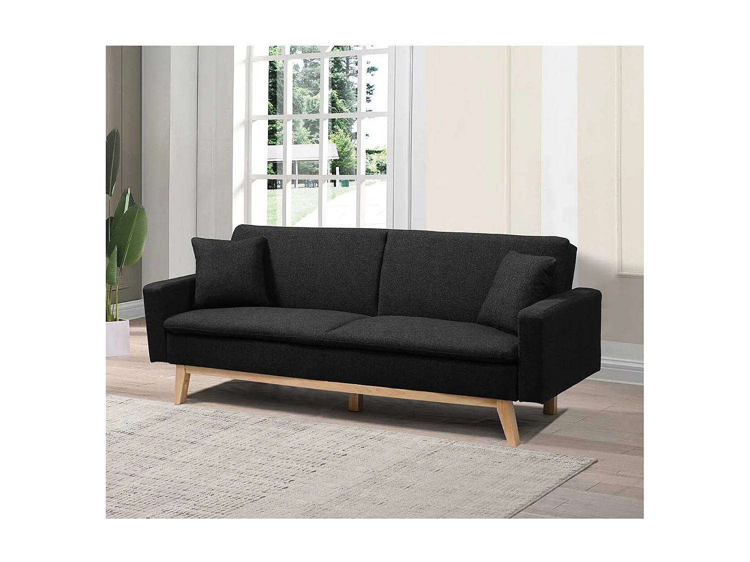 Sofá cama Indiana negro 84x206x74 cm