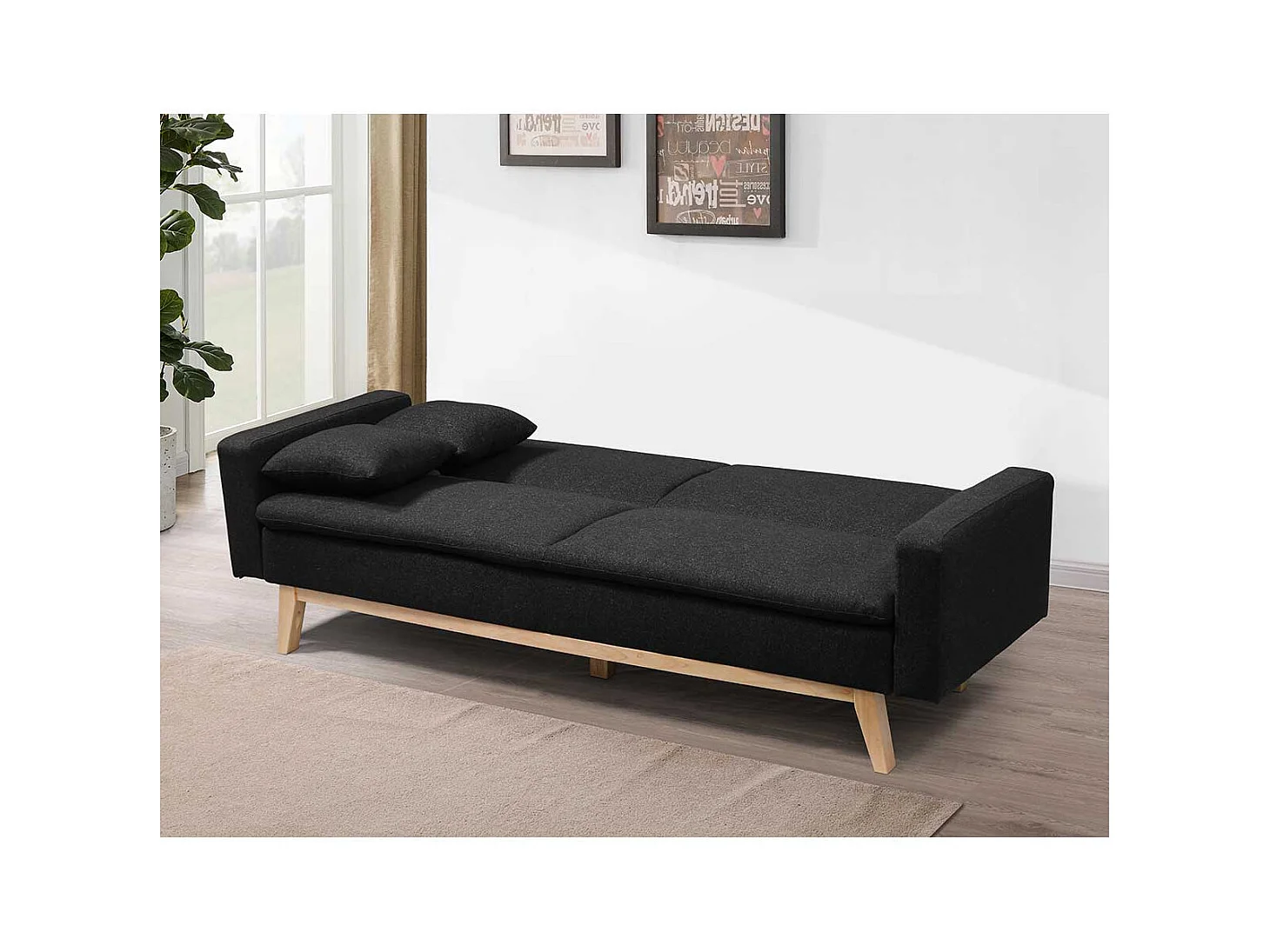 Sofá cama Indiana negro 84x206x74 cm