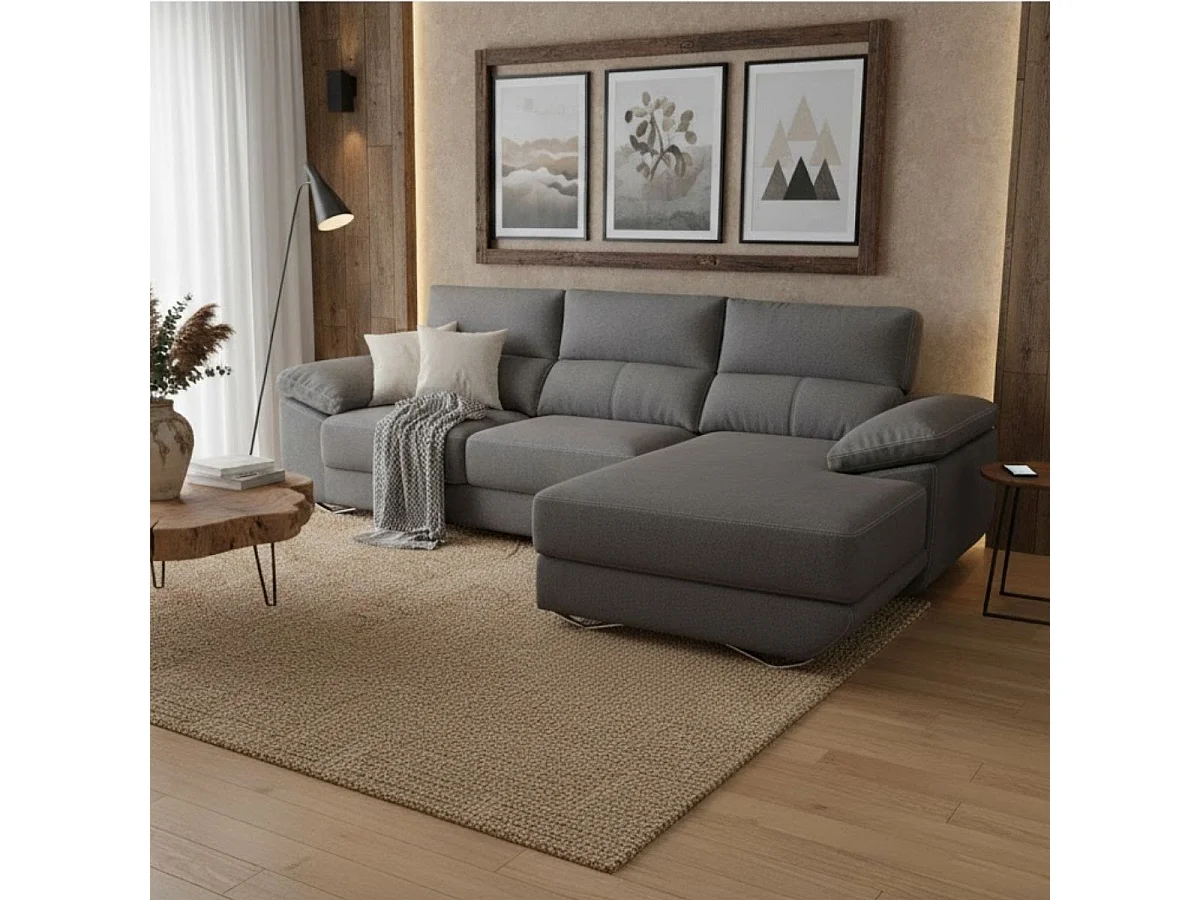 Sofá chaiselongue derecha Danielle 3 plazas tela bronx antracita