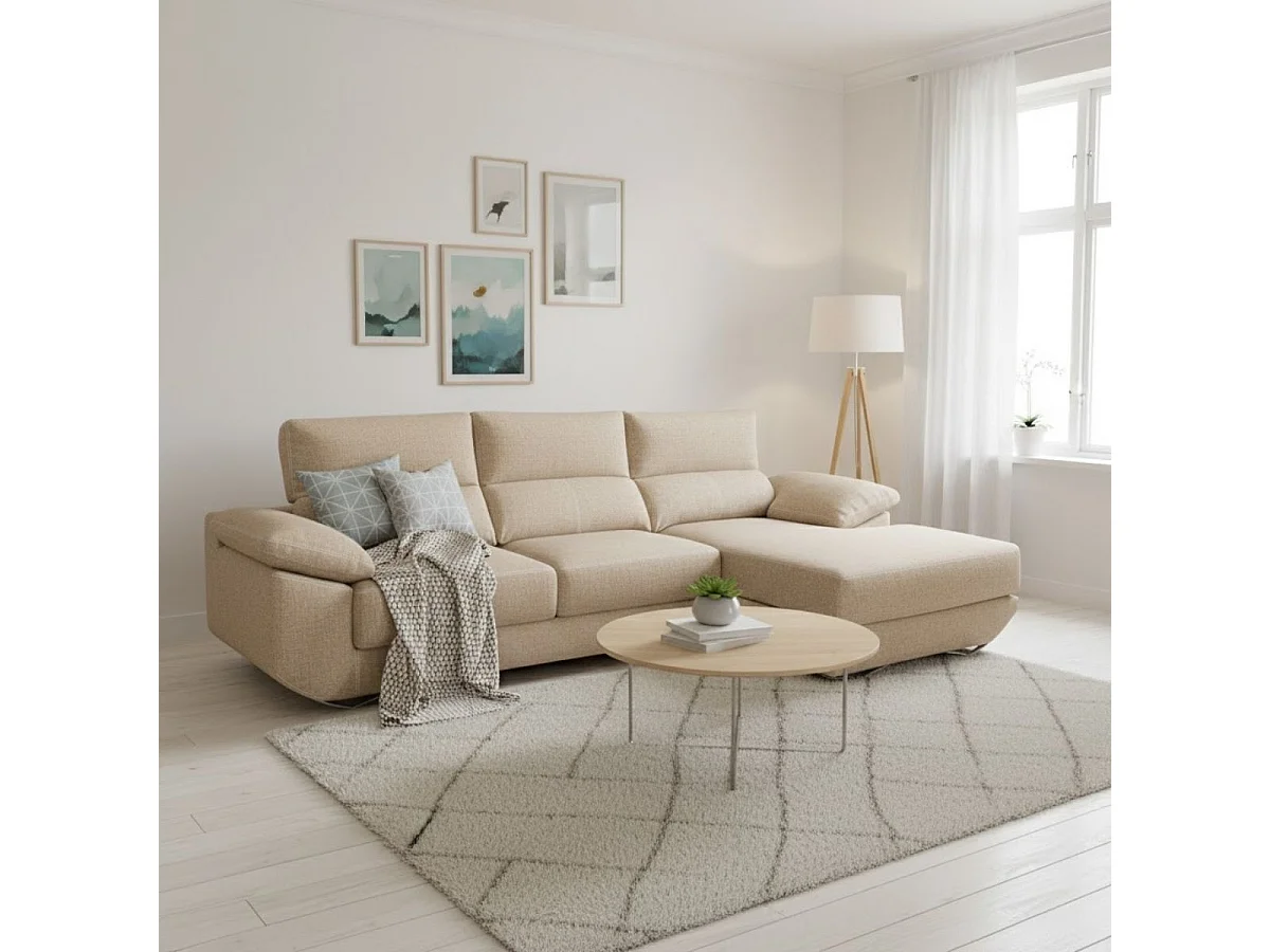 Sofá chaiselongue derecha Danielle 3 plazas tela bronx beige