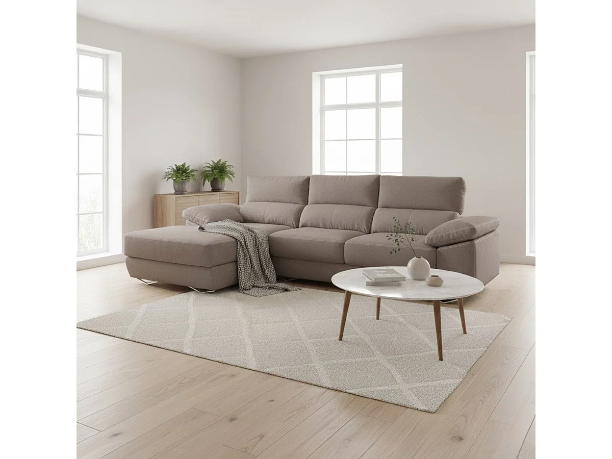 Sofá chaiselongue izquierda Danielle 3 plazas tela bronx smoke