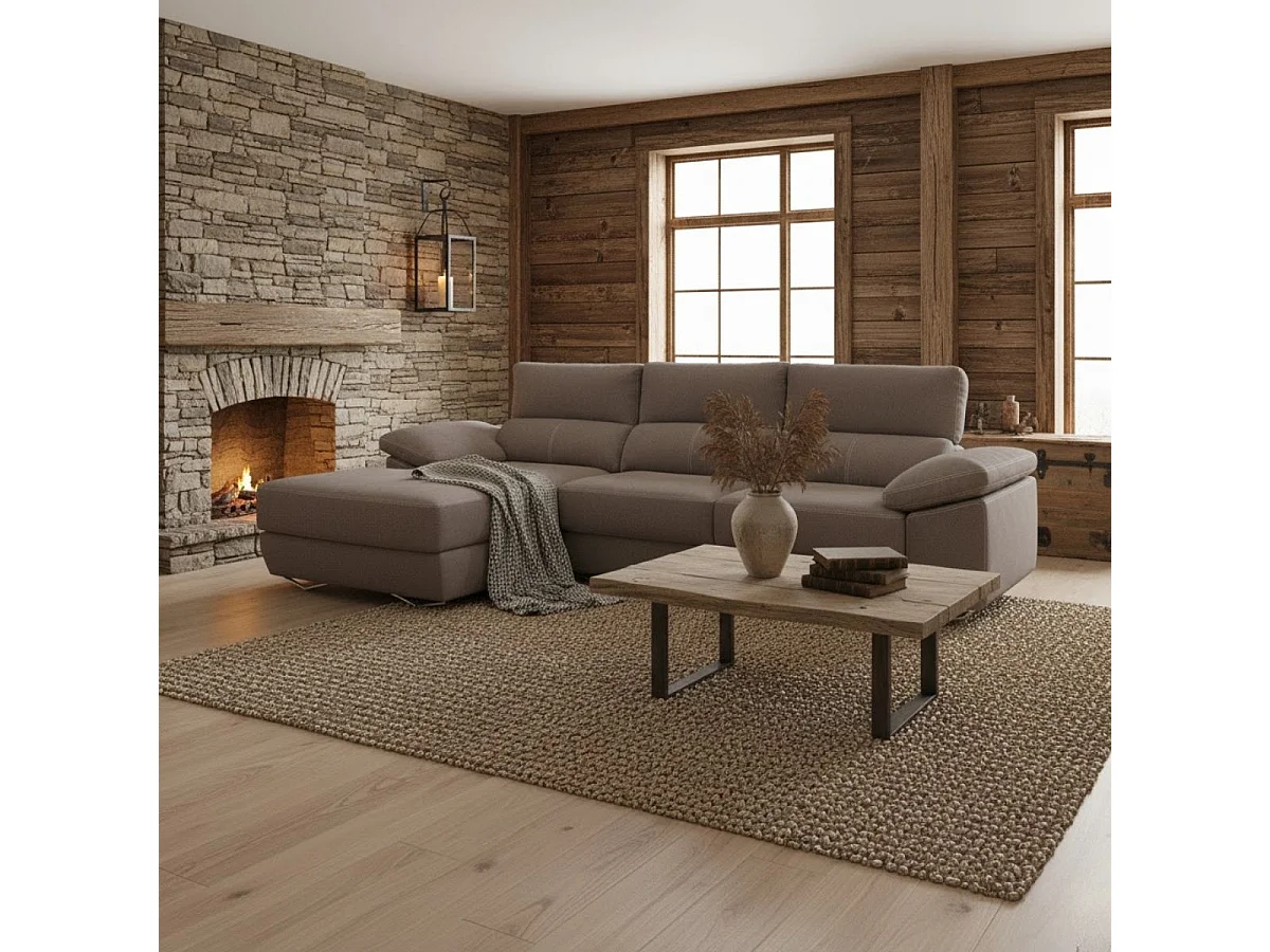 Sofá chaiselongue izquierda Danielle 3 plazas tela bronx smoke