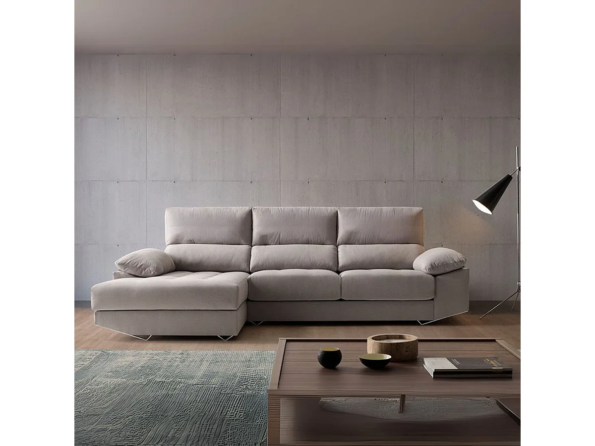 Sofá chaiselongue izquierda Danielle 3 plazas tela bronx gris claro