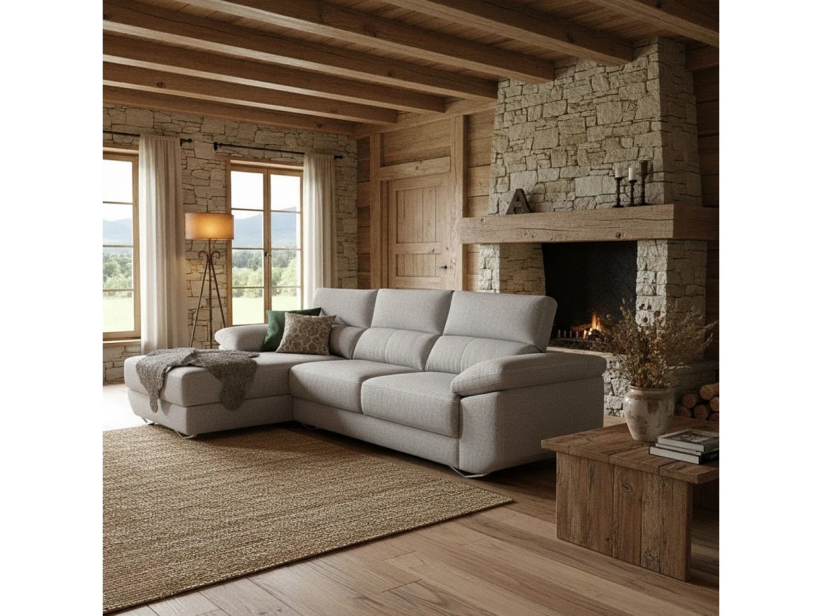 Sofá chaiselongue izquierda Danielle 3 plazas tela bronx gris claro