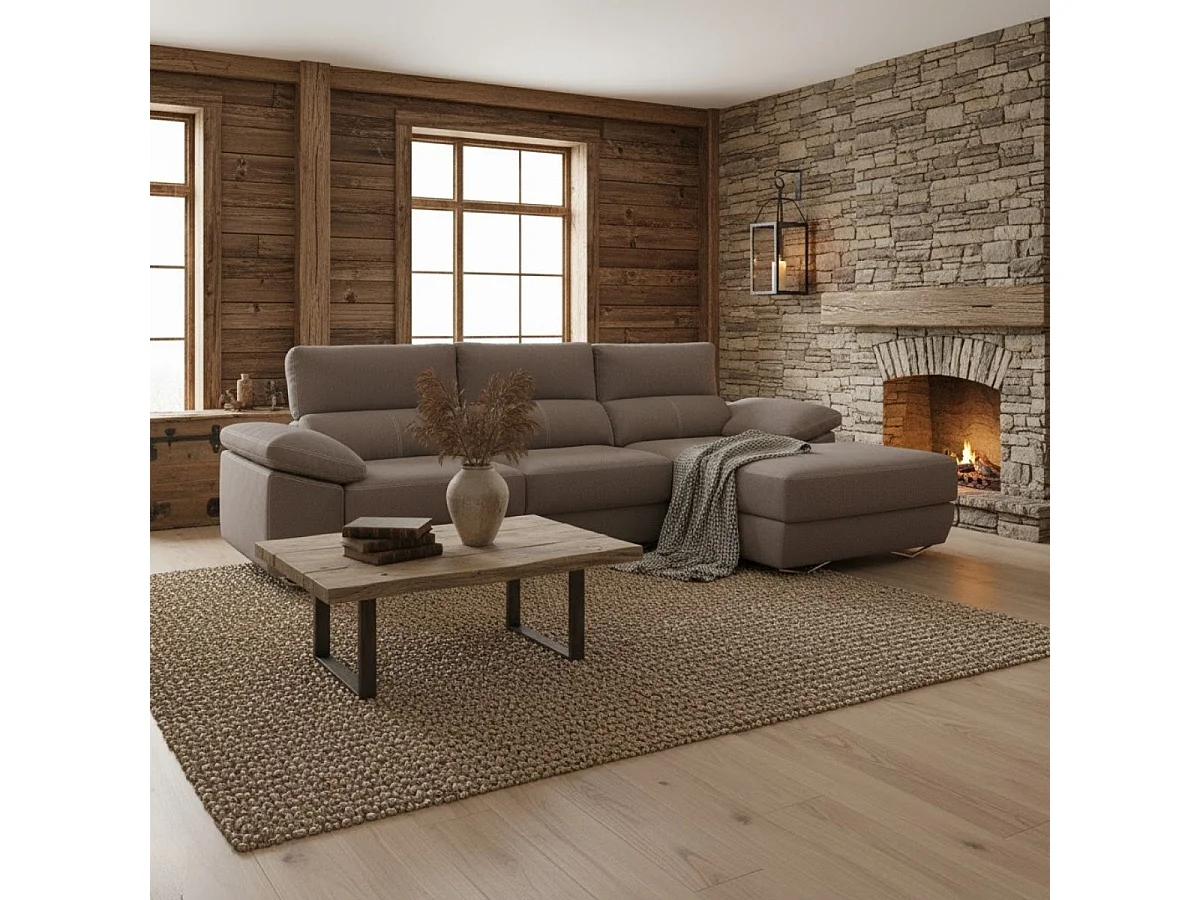 Sofá chaiselongue derecha Danielle 3 plazas tela bronx smoke