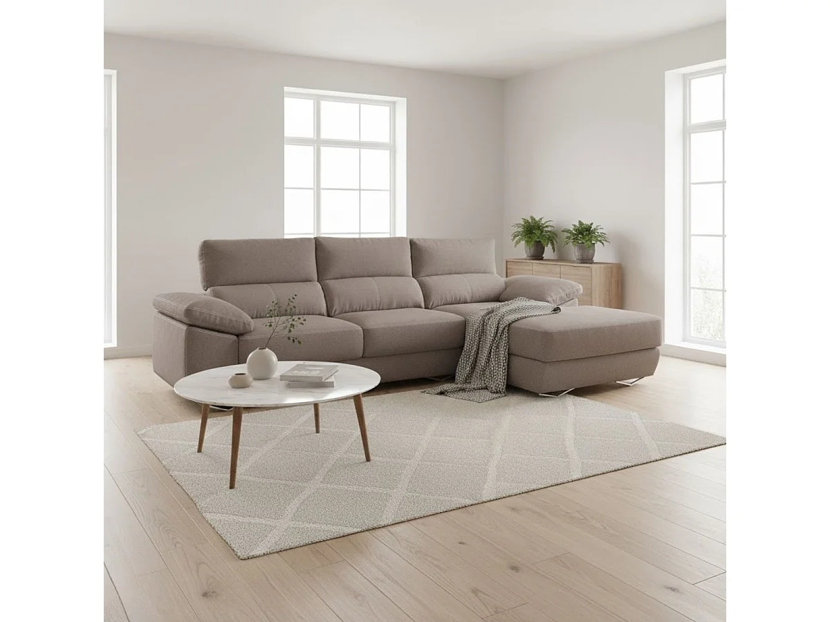 Sofá chaiselongue derecha Danielle 3 plazas tela bronx smoke