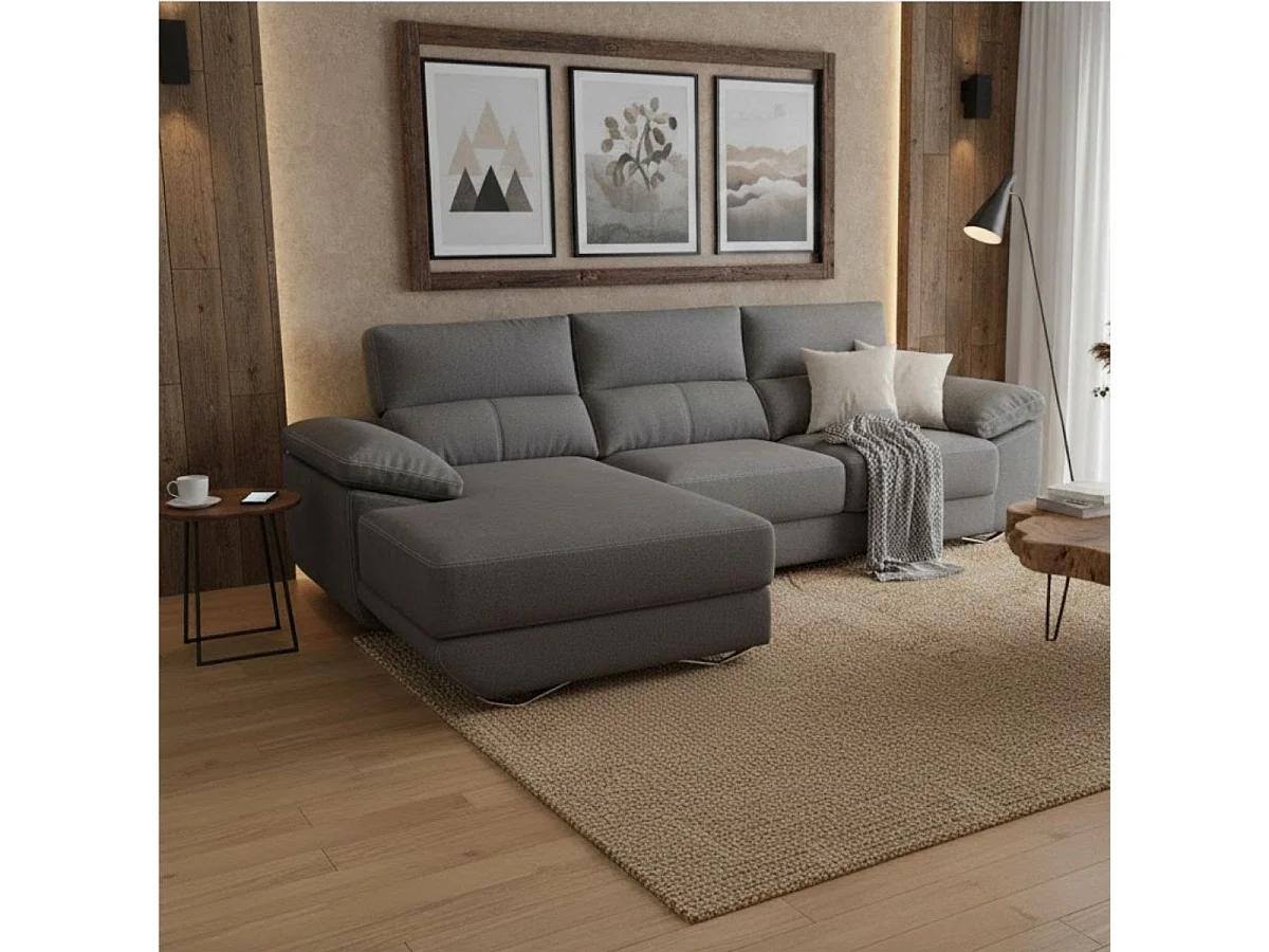 Sofá chaiselongue izquierda Danielle 3 plazas tela bronx antracita