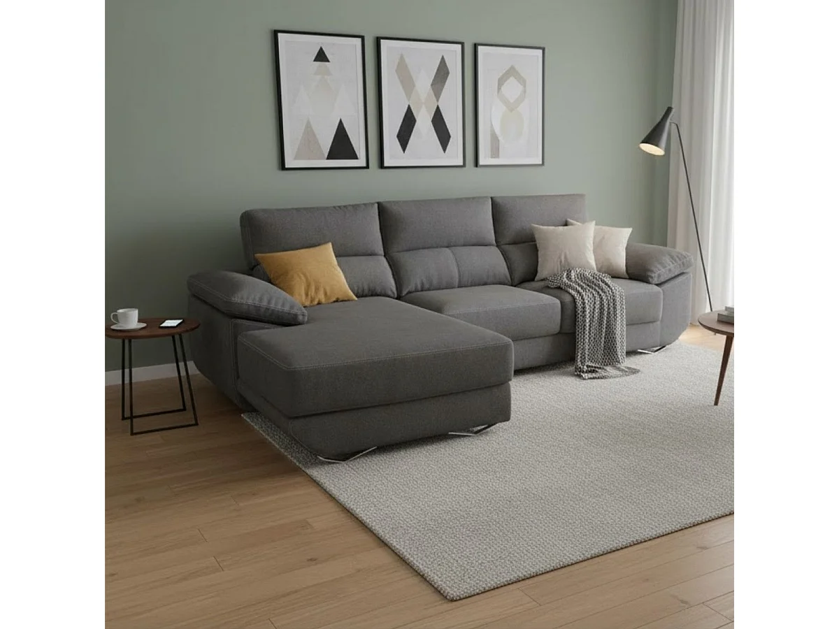 Sofá chaiselongue izquierda Danielle 3 plazas tela bronx antracita