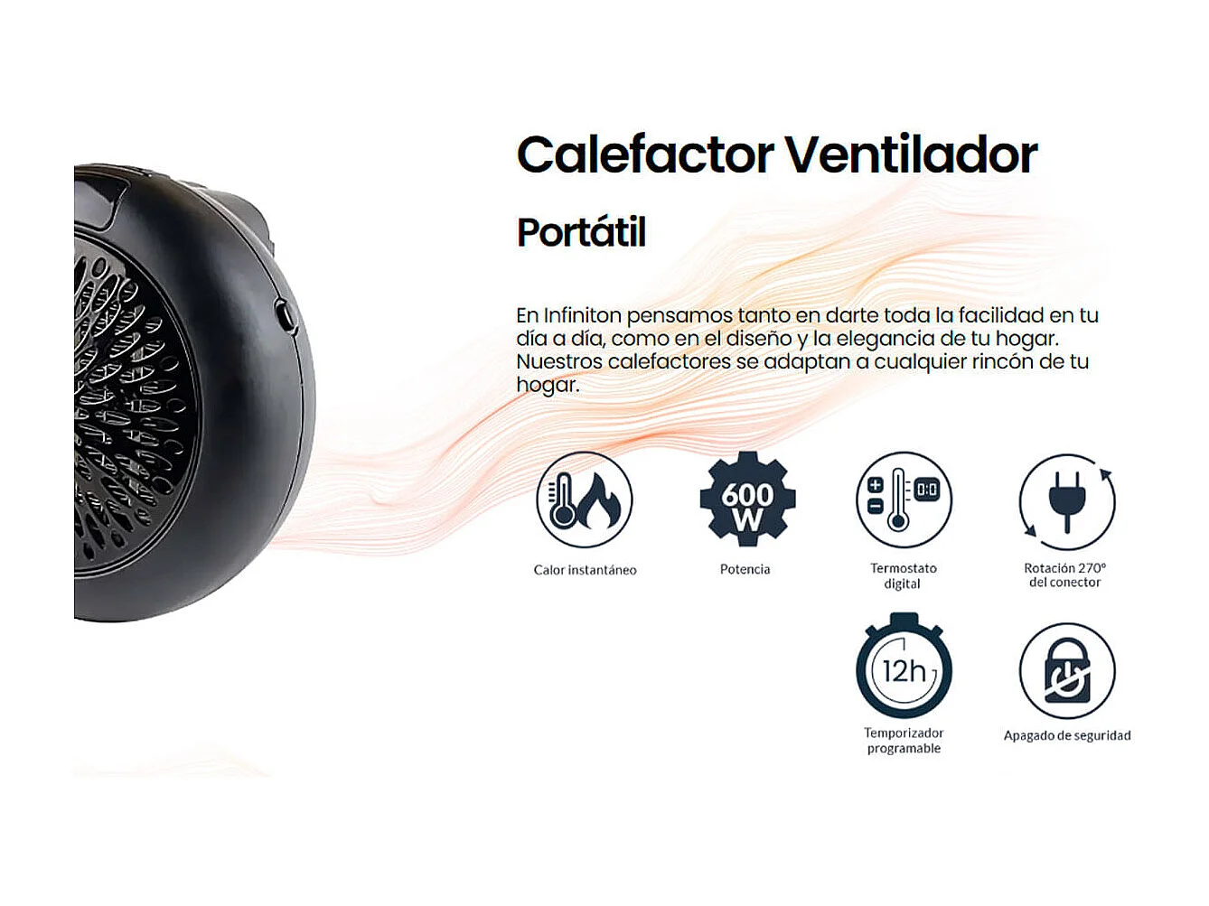 Calefactor ventilador Infiniton HWS-6AC 600W display LED negro