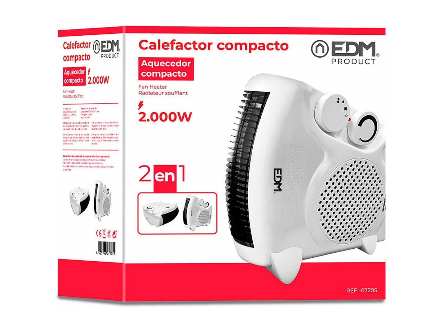 Calefactor 2 en 1 EDM 2000W 2 niveles posición vertical/horizontal blanco