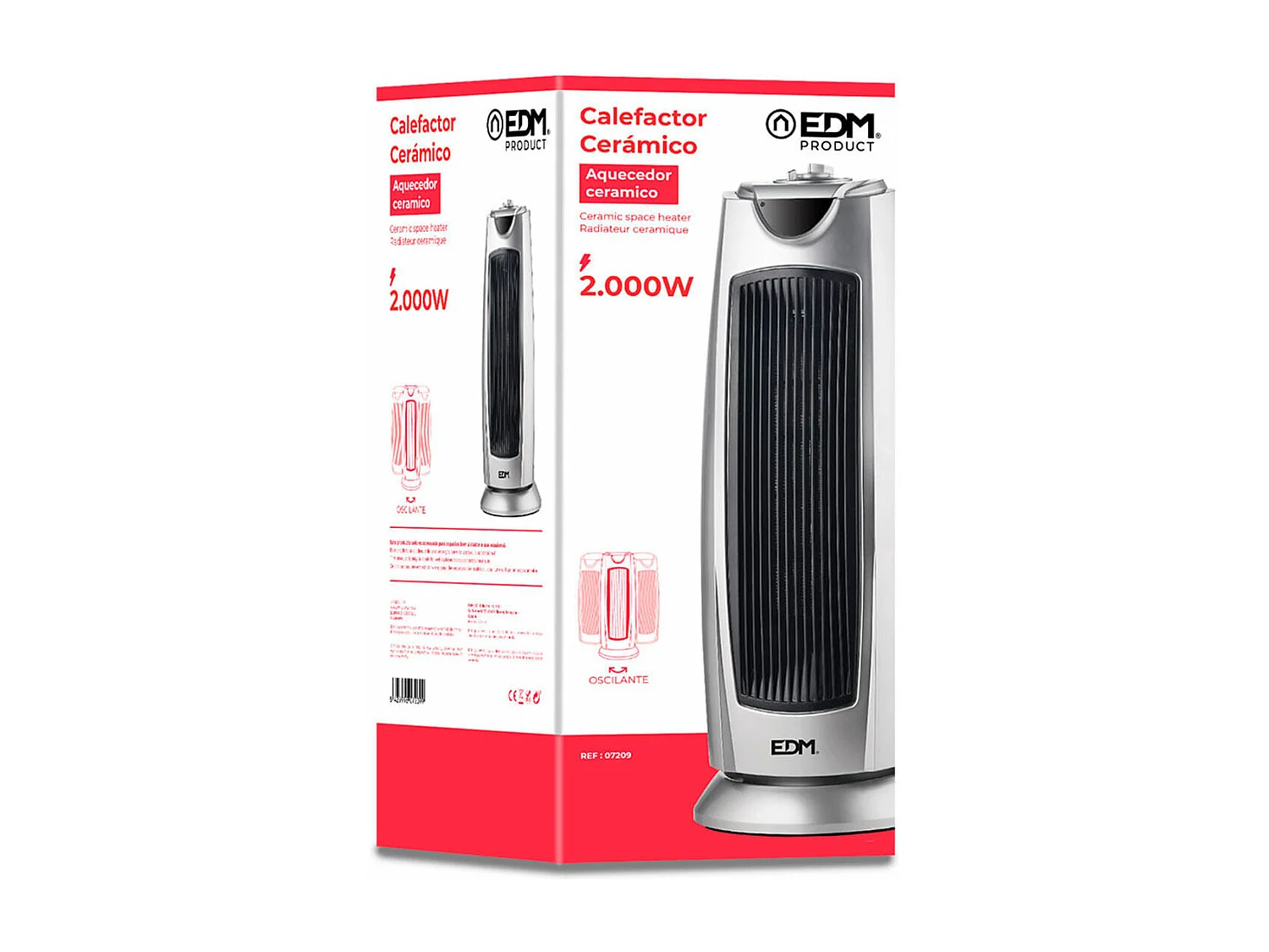 Calefactor de torre cerámico EDM 1500W 2 niveles + función aire frío gris