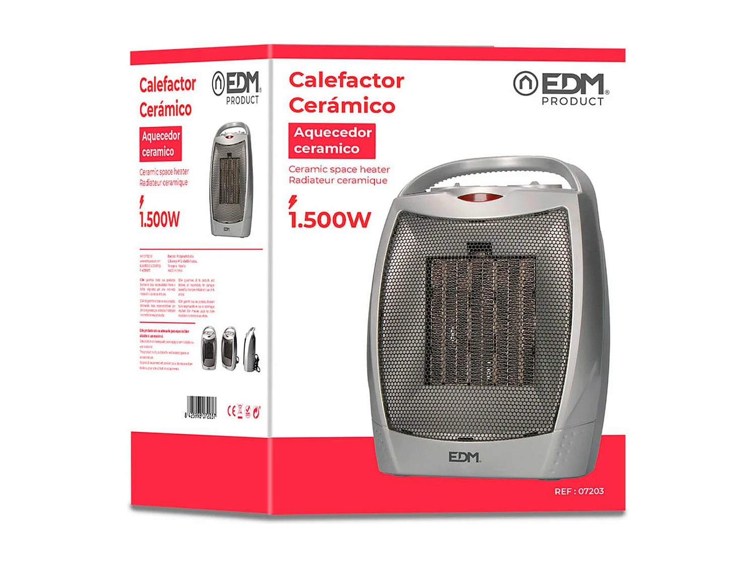 Calefactor cerámico EDM 1500W 2 niveles + función aire frío gris
