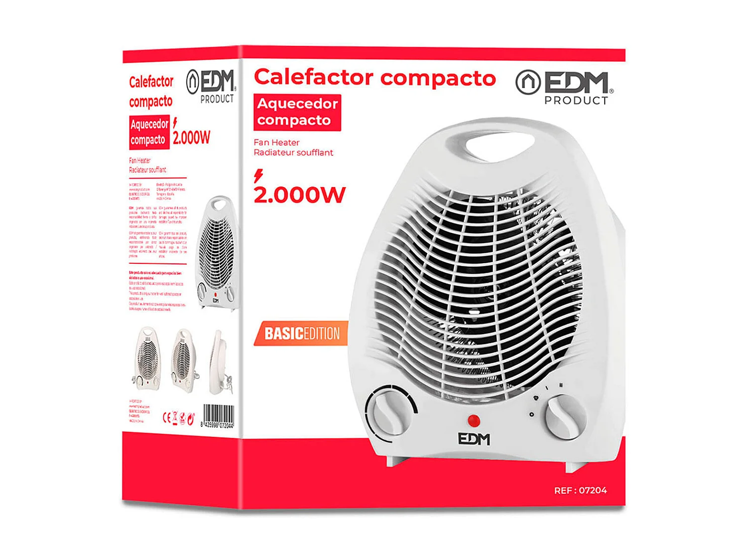 Calefactor EDM 2000W 2 niveles diseño compacto blanco