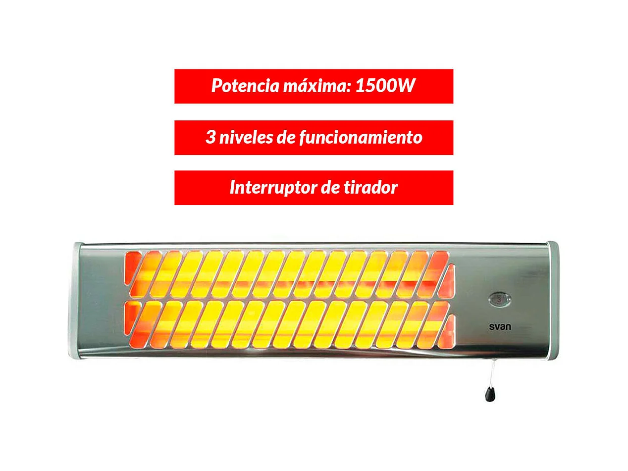Estufa halógena Svan SVCA03EB 1500W 3 niveles diseño horizontal gris