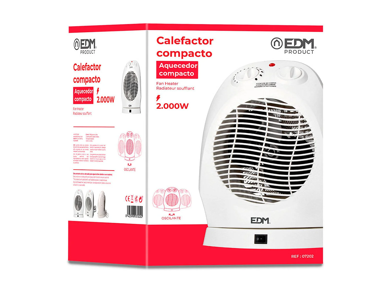 Calefactor EDM 2000W oscilante 2 niveles + función aire frío blanco