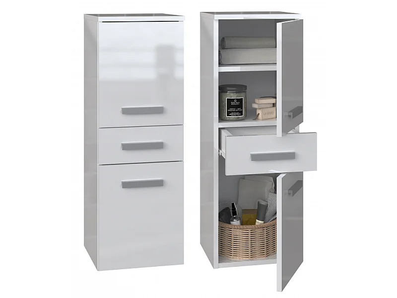 Słupek łazienkowy NEL V DDS | Biały Połysk | 30x30x85 cm |  Szafka z Szufladą