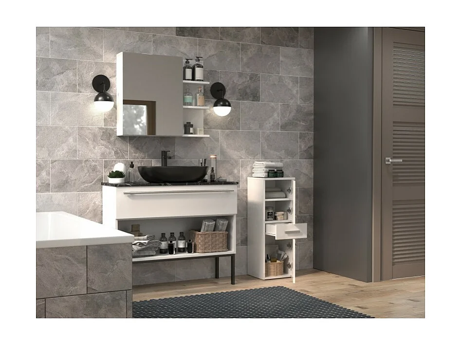 Słupek łazienkowy NEL V DDS | Biały Połysk | 30x30x85 cm |  Szafka z Szufladą