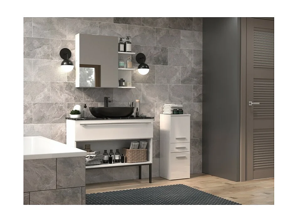 Słupek łazienkowy NEL V DDS | Biały Połysk | 30x30x85 cm |  Szafka z Szufladą