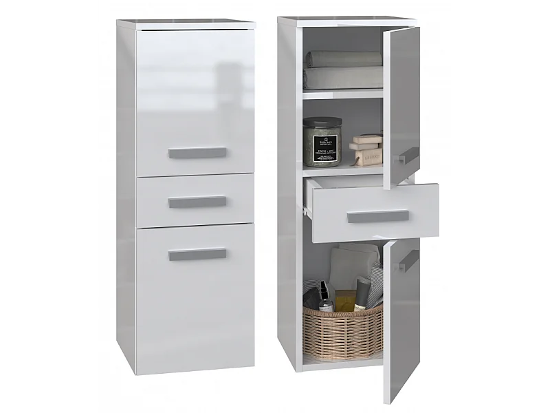 Słupek łazienkowy NEL V DDS | Biały Połysk | 30x30x85 cm |  Szafka z Szufladą