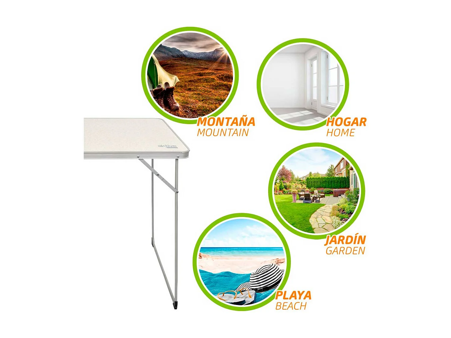 Mesa de camping Aktive plegable blanco 70x80x60 cm