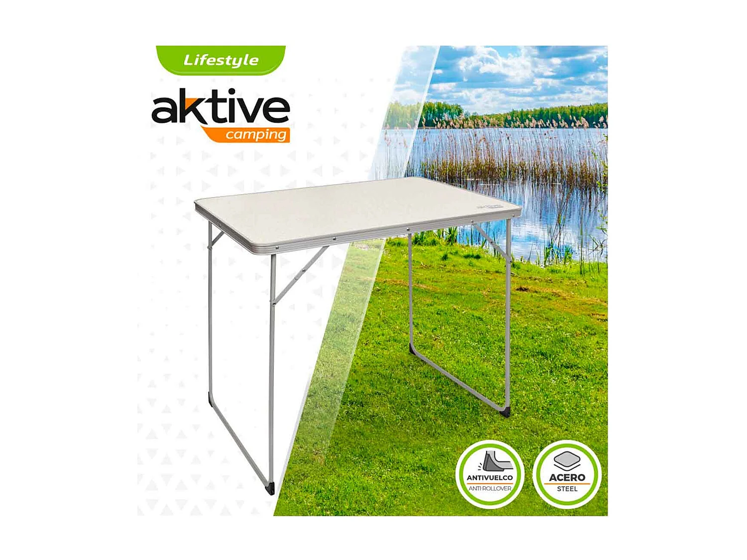 Mesa de camping Aktive plegable blanco 70x80x60 cm