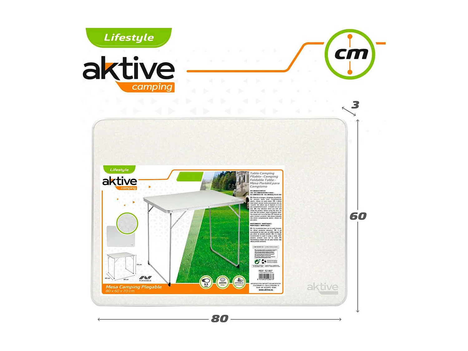 Mesa de camping Aktive plegable blanco 70x80x60 cm