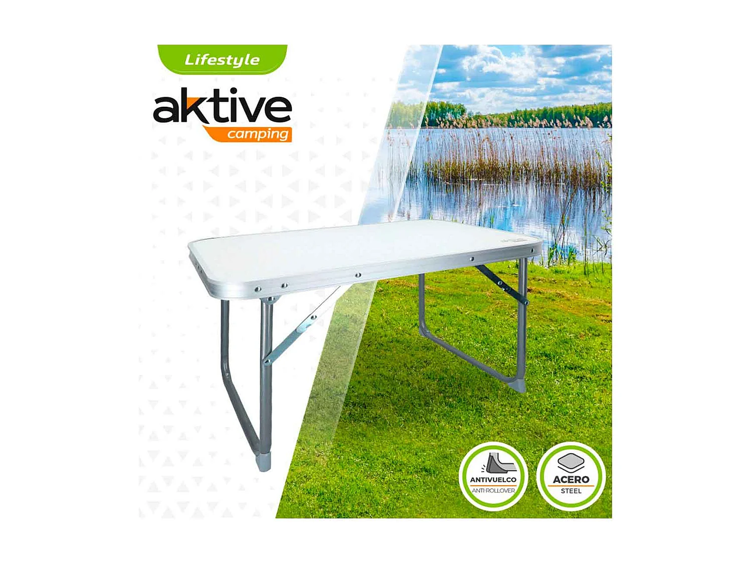 Mesa de camping Aktive plegable blanco 40x60x40 cm