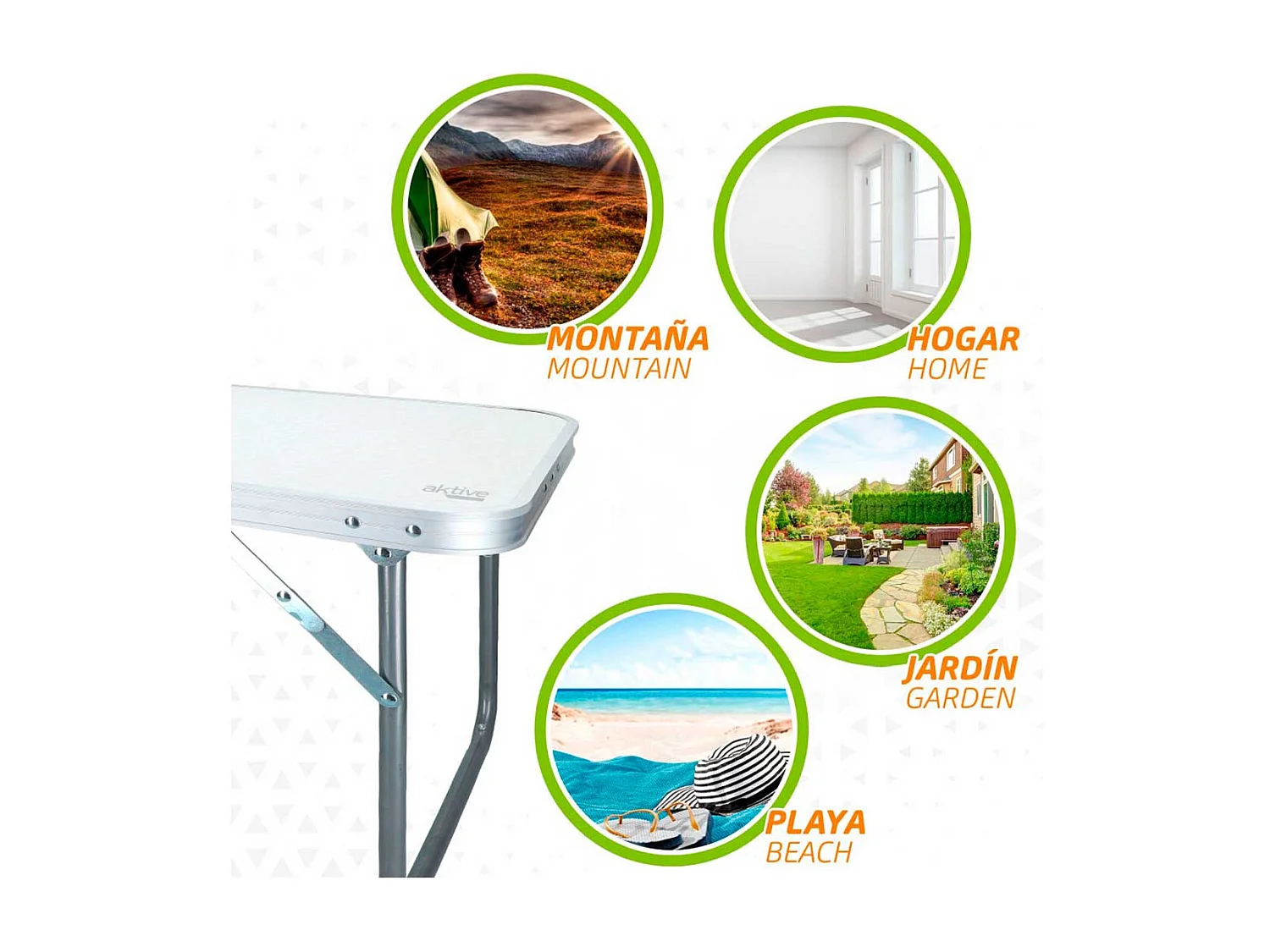 Mesa de camping Aktive plegable blanco 40x60x40 cm