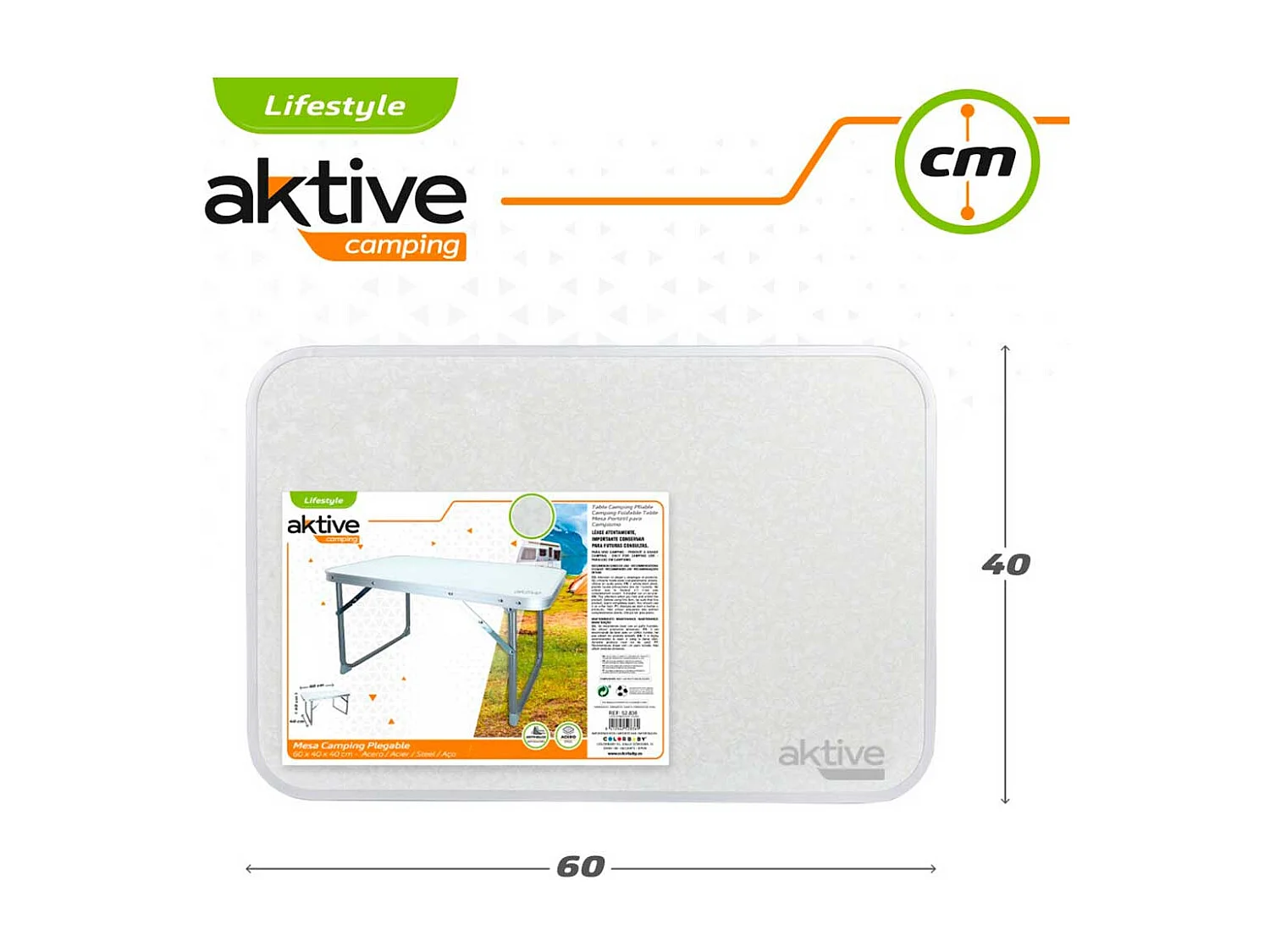 Mesa de camping Aktive plegable blanco 40x60x40 cm