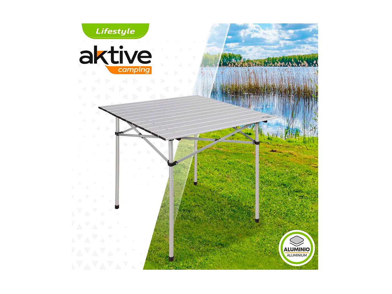 Mesa de camping Aktive plegable inox 70x70x70 cm