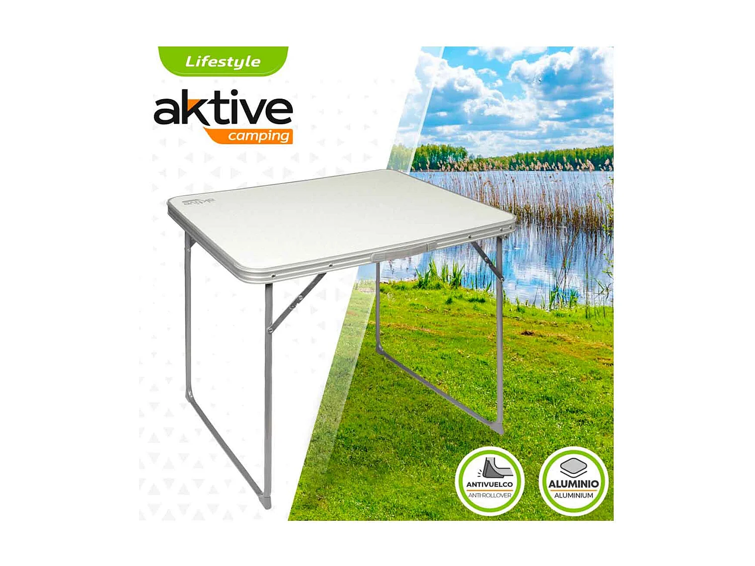 Mesa de camping Aktive plegable con asa blanco 70x80x60 cm
