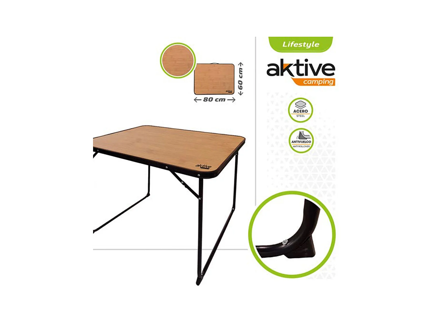 Mesa plegable para camping Aktive Camping efecto bambú 67x80x60 cm