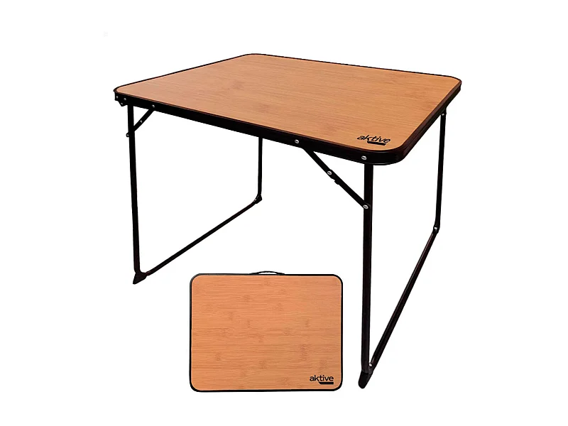 Mesa plegable para camping Aktive Camping efecto bambú 67x80x60 cm