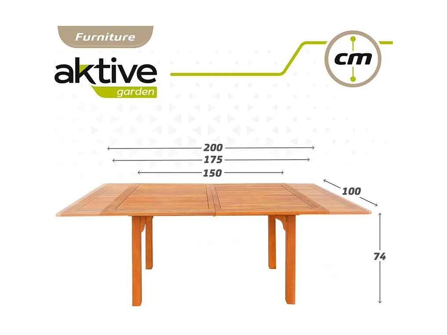Mesa de jardín rectangular Aktive Garden extensible natural 74x150/175/200x100 cm