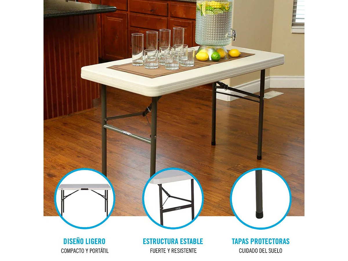 Mesa plegable Lifetime 4 personas forma rectangular 74x122x61 cm