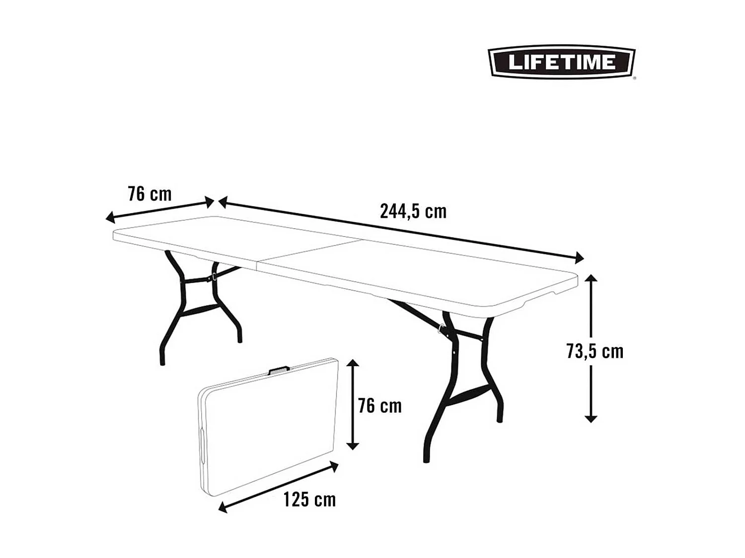Mesa plegable Lifetime 8 personas blanco 73,5x244,5x76 cm