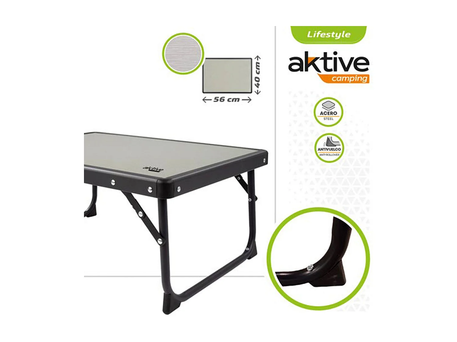 Mesa plegable para camping Aktive Camping gris 40x56x25,5 cm